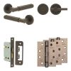 Complete Bloom Door Handle Pack - Bathroom Lock (Plain Thumb Turn) - Dark Bronze - 65mm / 4-inch Hinges - JE-B5A2-DB