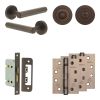 Complete Hex Door Handle Pack - Bathroom Lock (Standard Thumb Turn) - Dark Bronze - 65mm / 4-inch Hinges - JE-C5A3-DB
