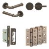Complete Classic Door Handle Pack - Bathroom Lock (Plain Thumb Turn) - Dark Bronze - 65mm / 3-inch Hinges - JE-A5B2-DB