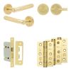Complete Bari Door Handle Pack - Bathroom Lock (Plain Thumb Turn) - Satin Brass - 65mm / 3-inch Hinges - JE-D5B2-SB