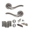 Old English Warwick Door Handle Pack (Euro Lock Set - 3" CE Sashlock, 4" Fire Rated Hinges x3) - Distressed Silver