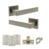Senza Pari Panetti Door Handle Pack (Latch Set - 2.5" CE Latch, 4" Fire Rated Hinges x3) - Satin Nickel