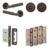 Complete Bloom Door Handle Pack - Bathroom Lock (Standard Thumb Turn) - Dark Bronze - 76mm / 3-inch Hinges - JE-B6B3-DB