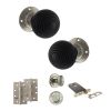 Old English Whitby Door Knob Pack (Lock Set - Horizontal Bathlock, 4" Slim Knuckle Hinges x2) - Satin Nickel
