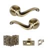 Old English Colchester Door Handle Pack (Latch Set - 3" CE Latch, 3" Fire Rated Hinges x3) - Antique Brass
