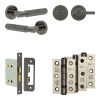 Complete Bloom Door Handle Pack - Bathroom Lock (Plain Thumb Turn) - Black Nickel - 76mm / 3-inch Hinges - JE-B6B2-BN
