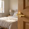 Complete Gio Door Handle Pack - Heavy Duty Latch - Satin Brass - 64mm / 3-inch Hinges - JE-E20B-SB