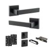STATUS Montana Door Handle Pack (Bathroom Set - 2.5" CE Bathroom Lock, 4" Slim Knuckle Hinges x2) - Matt Black