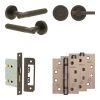 Complete Venice Door Handle Pack - Bathroom Lock (Plain Thumb Turn) - Dark Bronze - 76mm / 4-inch Hinges - JE-F6A2-DB