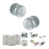 Old English Harrogate Door Knob Pack (Bathroom Set - 4" Deadbolt, 4" Fire Rated Hinges x3) - Satin Chrome