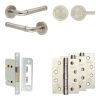 Complete Midtown Door Handle Pack - Bathroom Lock (Knurled Thumb Turn) - Satin Nickel - 65mm / 4-inch Hinges - JE-G5A1-SN