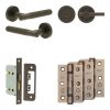Complete Venice Door Handle Pack - Bathroom Lock (Plain Thumb Turn) - Dark Bronze - 65mm / 3-inch Hinges - JE-F5B2-DB