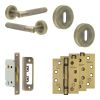 Complete Bari Door Handle Pack - Sashlock - Antique Brass - 65mm / 4-inch Hinges - JE-D7A8-AB