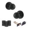 Old English Ripon Door Knob Pack (Latch Set - 4" HD Latch, 3" Fire Rated Hinges x3) - Matt Black
