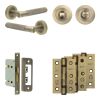 Complete Bari Door Handle Pack - Bathroom Lock (Standard Thumb Turn) - Antique Brass - 65mm / 3-inch Hinges - JE-D5B3-AB