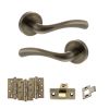 STATUS Texas Door Handle Pack (Latch Set - 2.5" CE Latch, 4" Fire Rated Hinges x3) - Antique Brass