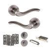 Old English Warwick Door Handle Pack (Bathroom Set - 2.5" CE Bathroom Lock, 3" Fire Rated Hinges x3) - Matt Gun Metal