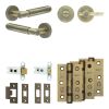 Complete Bloom Door Handle Pack - Heavy Duty Tubular Bathroom (Plain Thumb Turn) - Antique Brass - 64mm / 3-inch Hinges - JE-B30B2-AB