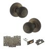 Old English Ripon Door Knob Pack (Latch Set - 3" HD Latch, 4" Fire Rated Hinges x3) - Urban Bronze
