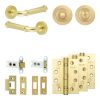 Complete Classic Door Handle Pack - Heavy Duty Tubular Bathroom (Standard Thumb Turn) - Satin Brass - 64mm / 4-inch Hinges - JE-A30A3-SB