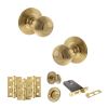 Old English Ripon Door Knob Pack (Lock Set - Horizontal Bathlock, 3" Fire Rated Hinges x3) - Raw Brass