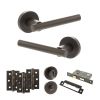 STATUS Nebraska Door Handle Pack (Bathroom Set - 2.5" CE Bathroom Lock, 3" Fire Rated Hinges x3) - Urban Dark Bronze