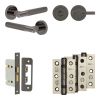Complete Bari Door Handle Pack - Bathroom Lock (Knurled Thumb Turn) - Black Nickel - 65mm / 3-inch Hinges - JE-D5B1-BN