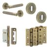 Complete Bari Door Handle Pack - Sashlock - Antique Brass - 65mm / 3-inch Hinges - JE-D7B8-AB