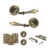 Old English Wrexham Door Handle Pack (3 Lever Lock Set - 2.5" CE Sashlock, 3" Fire Rated Hinges x3) - Matt Antique Brass