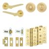 Complete Gio Door Handle Pack - Heavy Duty Tubular Bathroom (Standard Thumb Turn) - Satin Brass - 64mm / 3-inch Hinges - JE-E30B3-SB