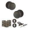 Old English Harrogate Door Knob Pack (Lock Set - Horizontal Sashlock, 3" Fire Rated Hinges x3) - Urban Bronze