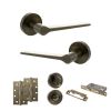 Senza Pari Laviano Door Handle Pack (Bathroom Set - 3" CE Bathroom Lock, 4" Slim Knuckle Hinges x2) - Antique Brass
