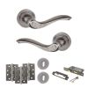 Old English Warwick Door Handle Pack (3 Lever Lock Set - 3" CE Sashlock, 4" Fire Rated Hinges x3) - Distressed Silver