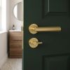 Complete Hex Door Handle Pack - Bathroom Lock (Plain Thumb Turn) - Satin Brass - 76mm / 4-inch Hinges - JE-C6A2-SB