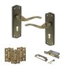 Old English Warwick Door Handle Pack (3 Lever Lock Set - 2.5" CE Sashlock, 3" Fire Rated Hinges x3) - Matt Antique Brass