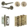 Complete Gio Door Handle Pack - Bathroom Lock (Standard Thumb Turn) - Antique Brass - 65mm / 3-inch Hinges - JE-E5B3-AB