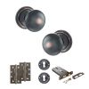 Old English Harrogate Door Knob Pack (Lock Set - Horizontal Sashlock, 4" Slim Knuckle Hinges x2) - Antique Copper