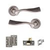 Old English Richmond Door Handle Pack (Latch Set - 2.5" CE Latch, 4" Slim Knuckle Hinges x2) - Distressed Silver