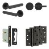 Complete Hex Door Handle Pack - Bathroom Lock (Plain Thumb Turn) - Matt Black - 76mm / 4-inch Hinges - JE-C6A2-MB