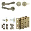 Complete Classic Door Handle Pack - Heavy Duty Tubular Bathroom (Plain Thumb Turn) - Antique Brass - 64mm / 3-inch Hinges - JE-A30B2-AB