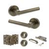 STATUS Nebraska Door Handle Pack (3 Lever Lock Set - 2.5" CE Sashlock, 3" Fire Rated Hinges x3) - Antique Brass