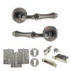 Old English Durham Door Handle Pack (Euro Lock Set - 2.5" CE Sashlock, 4" Fire Rated Hinges x3) - Matt Gun Metal