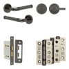 Complete Midtown Door Handle Pack - Bathroom Lock (Plain Thumb Turn) - Black Nickel - 65mm / 3-inch Hinges - JE-G5B2-BN