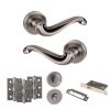 Old English Colchester Door Handle Pack (Bathroom Set - 2.5" CE Bathroom Lock, 3" Fire Rated Hinges x3) - Matt Gun Metal