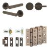 Complete Hex Door Handle Pack - Heavy Duty Tubular Bathroom (Plain Thumb Turn) - Dark Bronze - 64mm / 3-inch Hinges - JE-C30B2-DB