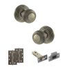 Old English Ripon Door Knob Pack (Latch Set - 4" HD Latch, 4" Slim Knuckle Hinges x2) - Matt Gun Metal