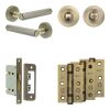 Complete Hex Door Handle Pack - Bathroom Lock (Standard Thumb Turn) - Antique Brass - 65mm / 3-inch Hinges - JE-C5B3-AB