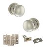 Old English Harrogate Door Knob Pack (Latch Set - 3" HD Latch, 3" Fire Rated Hinges x3) - Polished Nickel