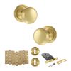 Old English Harrogate Door Knob Pack (Lock Set - Horizontal Sashlock, 4" Fire Rated Hinges x3) - Satin Brass