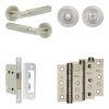 Complete Bloom Door Handle Pack - Bathroom Lock (Standard Thumb Turn) - Satin Nickel - 65mm / 3-inch Hinges - JE-B5B3-SN